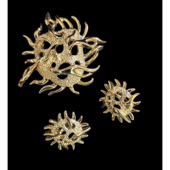 Vintage Sarah Coventry Gold-Tone Sea Urchin Brooch & Clip-On Earrings Set - Picture 2 of 9